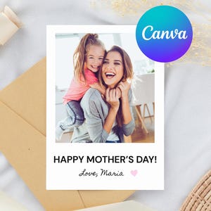 Tarjeta del Día de la Madre digital con foto | Plantilla de tarjeta fotográfica para el Día de la Madre DIY Descargar | Regalo especial para el día de la madre | Regalo del Día de la Madre