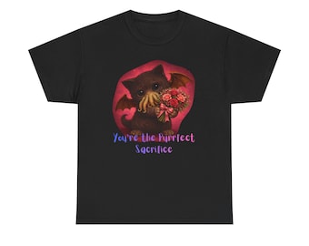 Camiseta de San Valentín con el Gato Cthulhu "Eres el Sacrificio Perfecto" / Camiseta de San Valentín de terror lovecraftiano