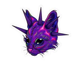 Psychedelic Punk Cat Stickers | Cute Cat Art Decals for Laptops, Phone Cases, Party Favors, Journals, Gift Ideas