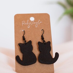 Cat - multiple color options - lightweight, handmade polymer clay, Boho dangle earrings