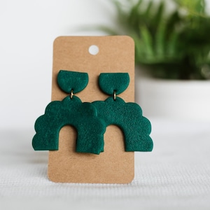Forest green or Maroon scalloped arch -  lightweight, handmade polymer clay dangle earrings
