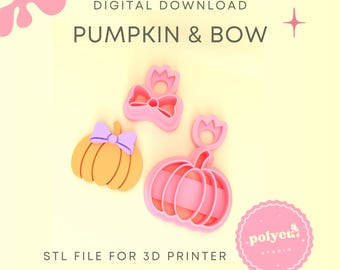 Pumpkin with Bow Clay Cutter STL Digital File Halloween Clay Cutter for Polymer Clay Stl Polymer Clay Cutter Stl File Instant Download