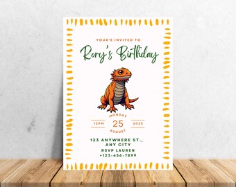 Bearded Dragon Birthday Invitation: Desert Reptile Party, Editable Canva Template (Digital Download)