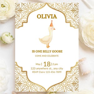 Dumme kleine Gans Geburtstagseinladung bearbeitbare Vorlage Minimalist Gold Geburtstag einladen Digital Download 1st Birthday Party Canva