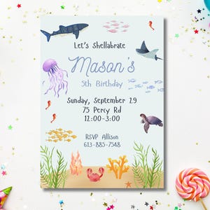 Underwater Ocean Birthday Invitation, Sea Creature Party Invite, Editable Kids Digital Card, Printable Under the Sea Party Theme