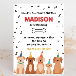 Dog Birthday Invitation for Kids Puppy Party Editable Digital Download Puppy Theme Birthday Invite Printable 5x7 Invite