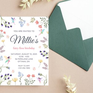 Editable Fairy Birthday Invitation | Garden Party 5x7 Printable | Instant Digital Download | Children&#39;s First Birthday Invite