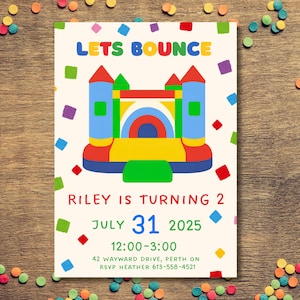 Springkasteel verjaardagsuitnodiging bewerkbare uitnodigen Instant Download 5 x 7 Canva sjabloon leuke uitnodiging voor feest kleurrijke kinderen uitnodigen
