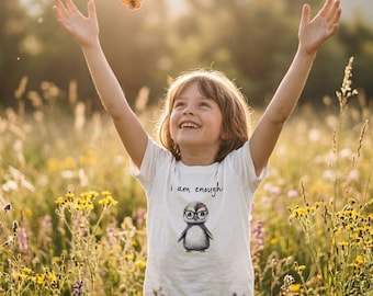 Camiseta infantil de algodón orgánico / Camiseta con mensaje afirmativo "Soy suficiente" de Penny Penguin (2-12 años)