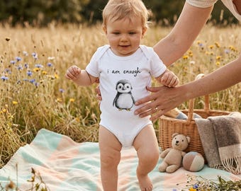 Body orgánico para bebé "Soy suficiente" de Eric el Pingüino / Body de bebé con afirmaciones positivas / Ropa de regalo consciente