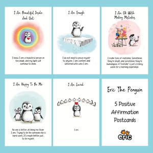 Affirmations Postkarten - Eric der Pinguin 5er-Pack - Aufmunternde Drucke für Selbstvertrauen und Positivität