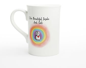 Taza de afirmación de Eric el Pingüino: Soy valioso por dentro y por fuera – 295 ml (10 oz) - Regalo de porcelana para fomentar la autoestima