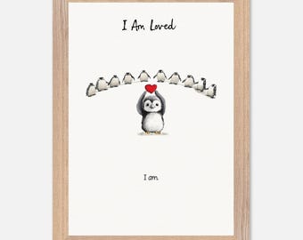 Póster de afirmación de Eric el Pingüino: marco de madera, papel mate de calidad museística