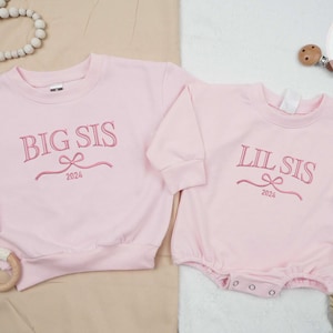 Embroidered Matching Big Sis Lil Sis Shirt, Big Sister Little Sister T-Shirt, Baby Announcement, Big Sister Toddler, Little Sister Romper.