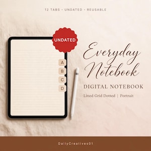 Caderno digital, caderno de 12 guias, caderno GoodNotes minimalista, caderno de estudante para iPad, caderno de retrato