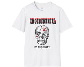 Gamer Skull T-Shirt, Unisex Graphic Tee, Warning I'm a Gamer Shirt, Perfect for Gamers, Gaming Gifts, Casual Wear
