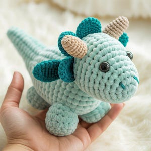 One crochet small baby dragon plushie, handmade stuffie, personalised colours, amigurumi toy made with plush chenille yarn, unstuffed body