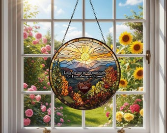 Stained Glass Floral Suncatcher, Memorial Window Decor, Loss of Dad Gift