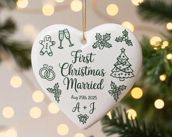 Personalized First Christmas Married Ornament, Newlywed Gift