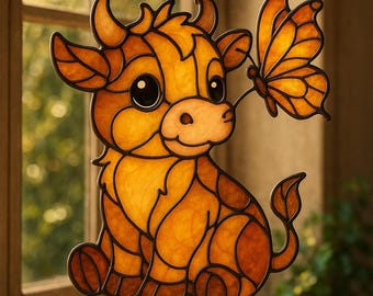 Highland Cow Suncatcher: Butterfly Acrylic Window Hanging
