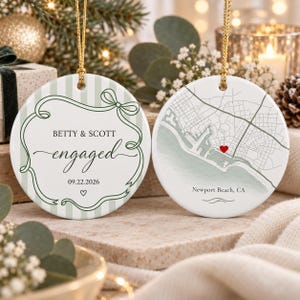 Personalized Engagement Map Ornament, Custom Proposal Location Ceramic Keepsake, First Christmas Engaged