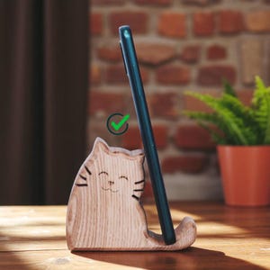 Cute Wooden Animal Phone, Pad, Kindle Holder/Stand Set - Animal Series Cat Birthday Gift, Christmas Day Gift, Kitten mom