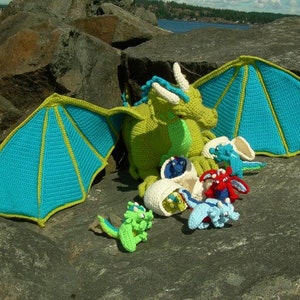 Guardian the Dragon with Babies and Egg PDF Crochet Pattern by CreationsByGems