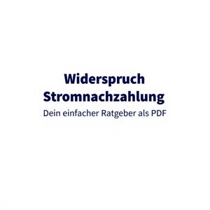 Könnte beinhalten: Eine blaue und weiße Textgrafik auf weißem Hintergrund. Der Text lautet "Widerspruch Stromnachzahlung" und "Dein einfacher Ratgeber als PDF".