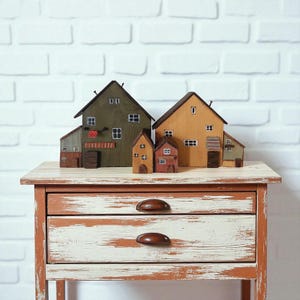 Hand Painted Miniature Rustic Wooden Houses :  Cottagecore Style 3D Home Decor