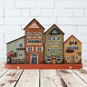 Handmade 3D Small Wooden Houses : Rustic Tabletop Decor
