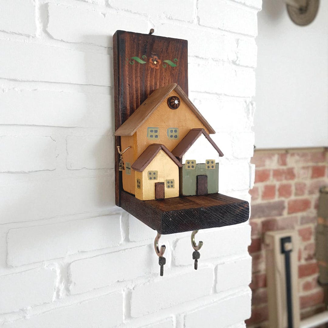 Hand Painted Wooden Key Rack, Rustic Wall Decor, Tabletop House ...