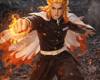 15 days to make -•- "Burn Your Heart" Custom Kyojuro Rengoku Cosplay Costume, Full Set Uniform, Flame Hashira Kimono, Anime Demon Slayer Outfit