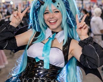 15 days to make - Hatsune Miku Devil Raccoon Cosplay Costume, Gothic Demon Idol Dress with Horns Wings Trident, Anime Outfit for Women