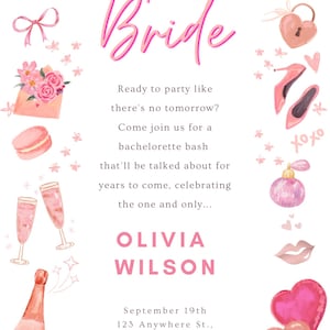 Team Bride Bachelorette Party Invitation | Editable Digital Download | Pink Watercolor Bridal Shower Invite | Instant Download