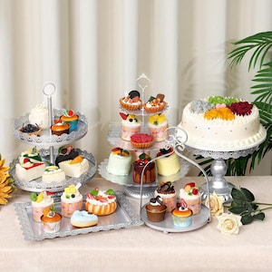 5-Piece Gold Cake Stand Set – Metal Round Cupcake Holders & Dessert Display Trays with Handle for Wedding, Baby Shower, Birthday Party Décor