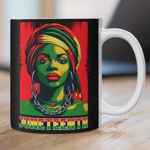 Juneteenth Afro Melanin Woman Coffee Mug RBG Colors Black History Culture Mug African American Heritage Gift Afrocentric Coffee Cup