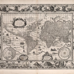 Carte du monde antique, 17ème siècle, reproduction d’art MP024