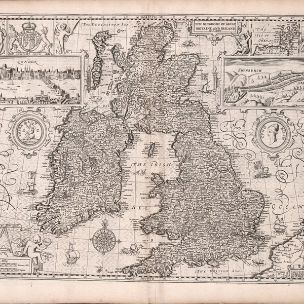 Historical Map of England, Great Britain, 17th Century, Fine Art Reproduction MP002