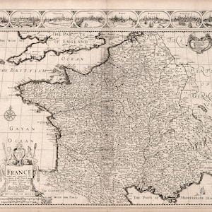 Carte vintage de France, Europe, XVIIe siècle, reproduction d'art MP013