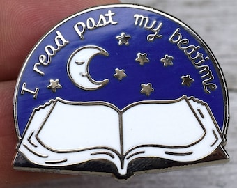 Enamel Pin for Book Lover Read Past My Bedtime // Gift for Readers // Moon Stars Night Open Book