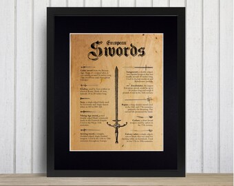 Historical European Swords Typography Fine Art Print