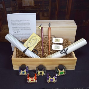 Deluxe Calligraphy Set: Wood Dip Pens, Nibs, Inks, Parchment Paper