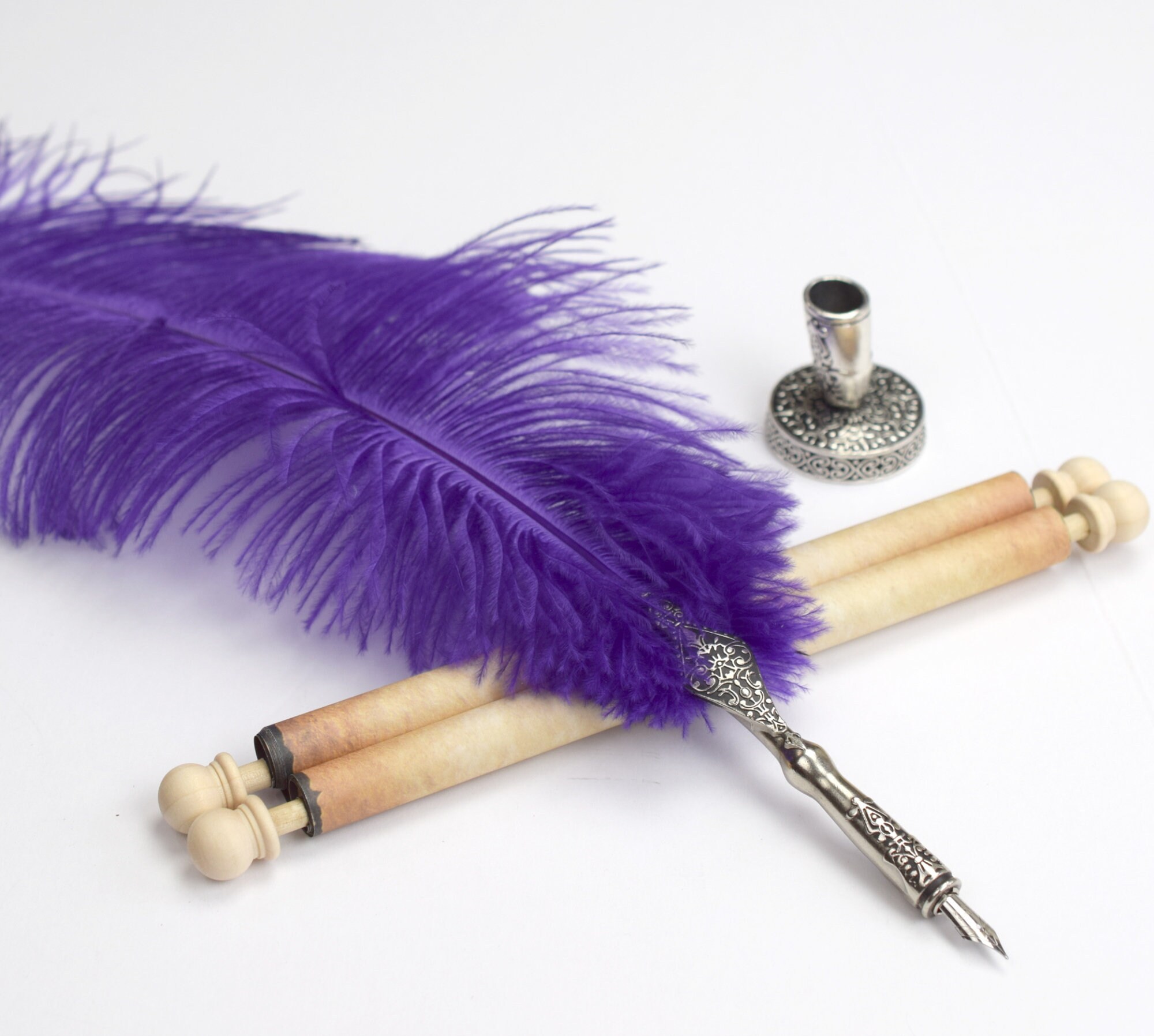 Ostrich Feather Quill Dip Pen Set With Matching Metal Pen Etsy Australia
