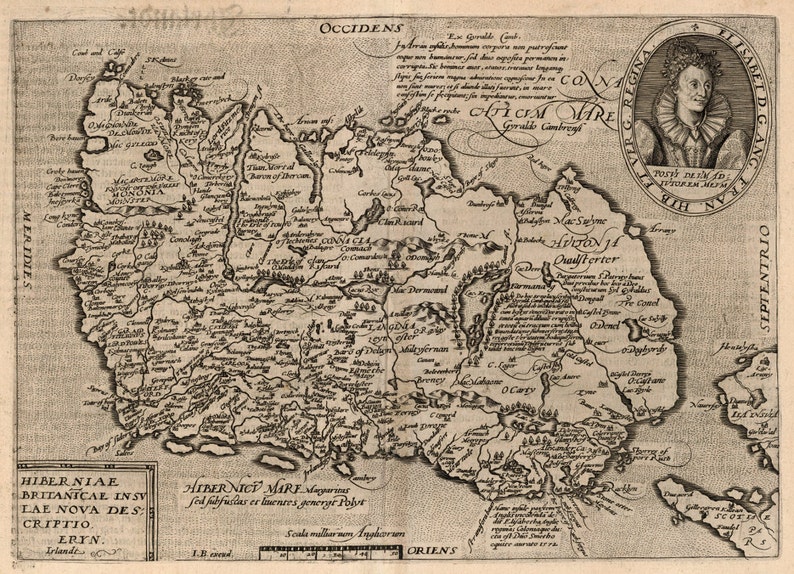 Historical Map of Ireland, 17th Century, Cartography Art Reproduction MP006 image 1