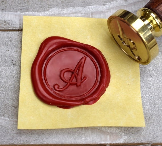 Initial Wax Seal Gift Set Kit with Scroll font-Brown Wood Handle & Gold  Sealing Wax