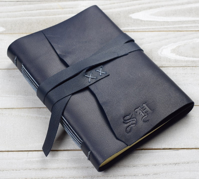 Personalized Navy Blue Leather Journal // A5 Leather Wrap Etsy