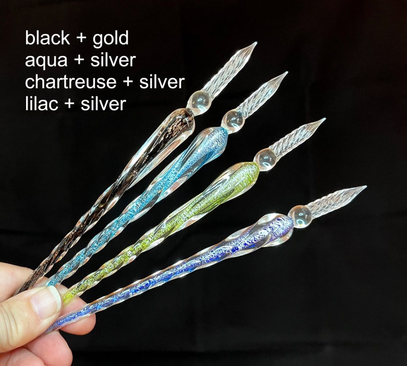 Murano Glass Dip Pen Set with Inkwell and Pen Rest One Pen, Choice of Colors image 3