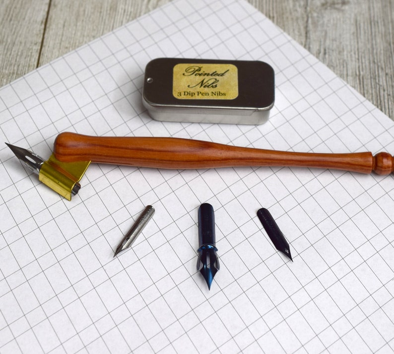 Deluxe Calligraphy Set with Dip Pens, Nibs, Ink, Paper, Instructions in Wood Gift Box // Gift for Writers image 7