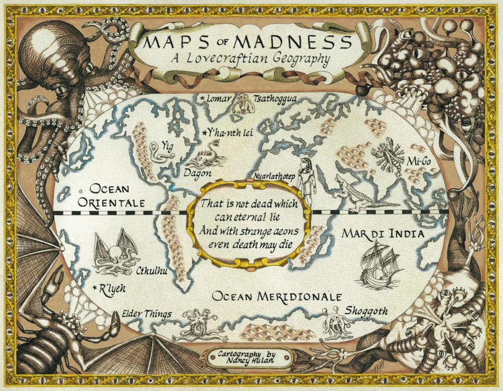 HP Lovecraft Quote and Cthulhu Map in Antique Map Style - Etsy