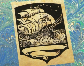 Nautical Bookplate: Set of 24 Library Book Plates with Sailing Ship